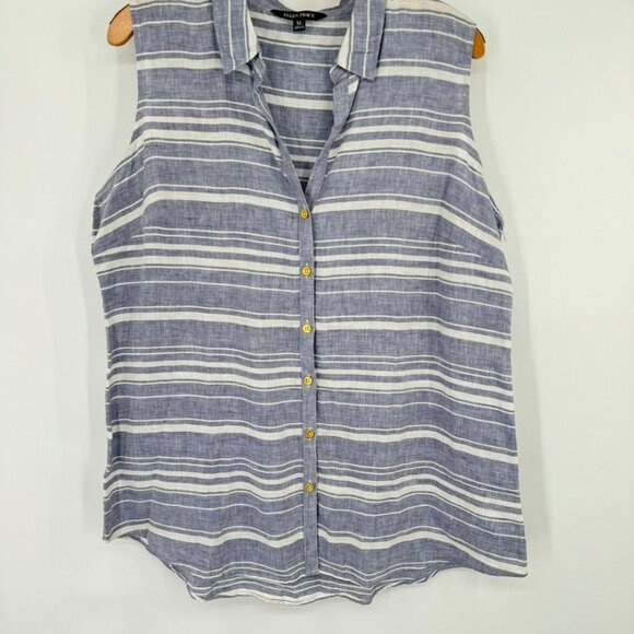 Ellen Tracy Womens Sleeveless Button Down Striped Blouse size XL Blue Linen - Picture 4 of 11